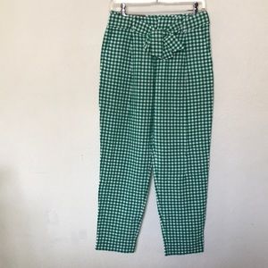 Green airy gingham pants trousers tie front